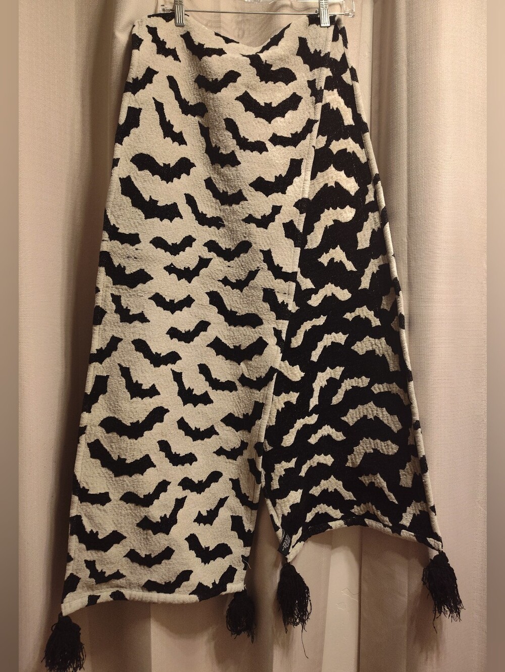Nicole Miller Black and White Bat-Print Reversible Table Runner